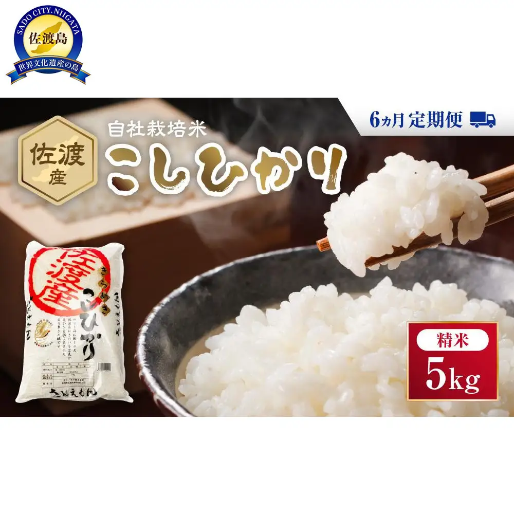 自社栽培米佐渡産こしひかり（精米5kg）6カ月定期便
