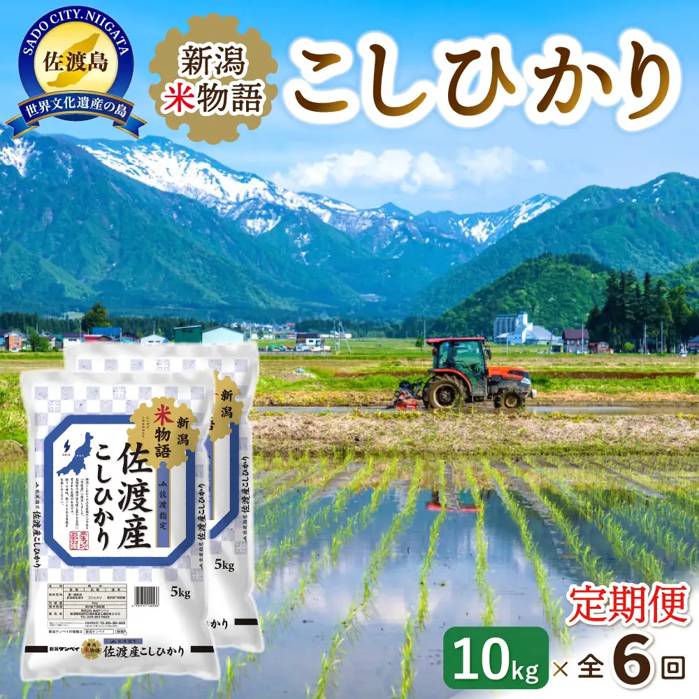 【6ヶ月連続お届け】新潟米物語佐渡産コシヒカリ（10kg（5kg×2））