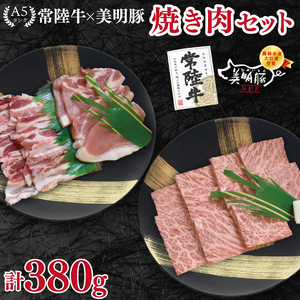 【常陸牛 A5ランク・美明豚焼肉セット】常陸牛カルビ180ｇ＋美明豚200ｇ（ロース100ｇ・ばら100ｇ）  EK-22
