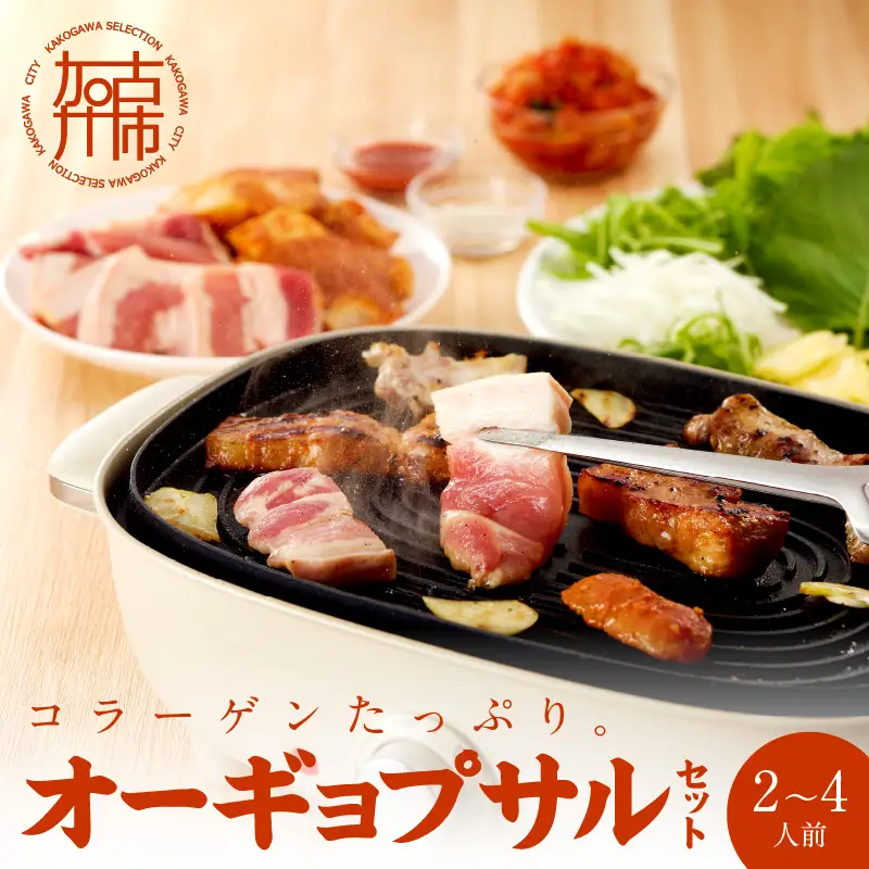 【コラーゲンたっぷり！】オーギョプサル(皮付豚肉)味噌、塩セット(2～4人前)《 肉 豚肉 豚 オーギョプサル 自家製キムチ 巻き野菜付き セット 》【2302A09911】