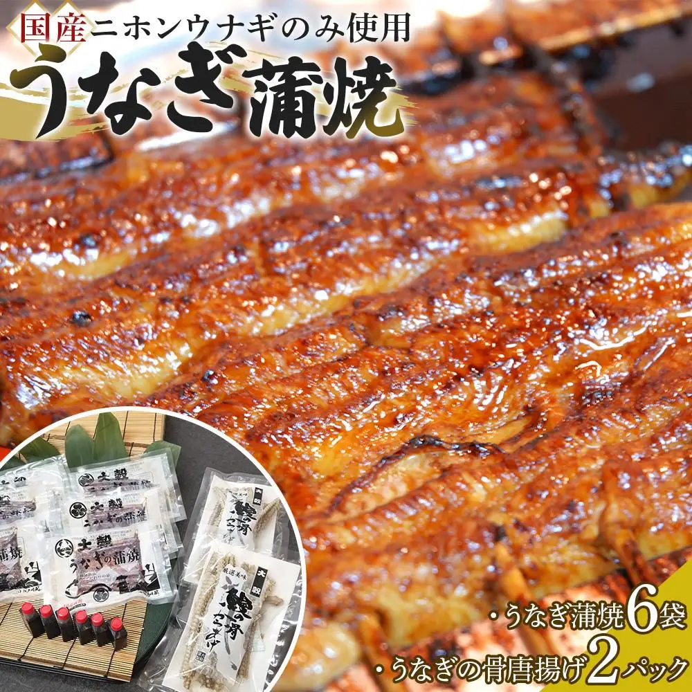 【国産ニホンウナギのみ使用】大穀のうなぎ蒲焼6袋、うなぎの骨唐揚げ2パックセット【要冷凍】 ／ 真空パック 紀州備長炭 特殊凍結 秘伝のたれ 埼玉県