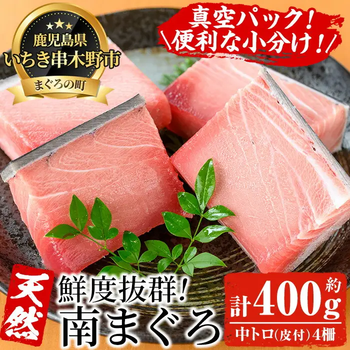 天然! 最高級 南マグロ 中トロ 約400g（100g×4柵）真空冷凍 小分け【00-041-04】 