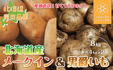 【先行予約 令和8年10月上旬発送】北海道産じゃがいも8kgセット（メークイン4kg、男爵4kg） NAZ001