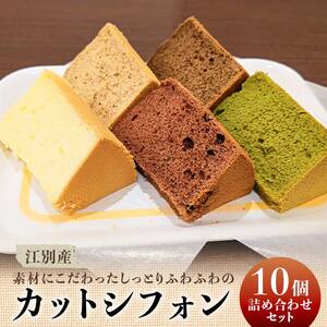江別産 素材にこだわった カットシフォン 10個詰合せセット(しっとりふわふわのシフォンケーキ) EB8-0266