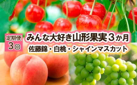 【定期便3回】みんな大好き山形果実 (佐藤錦、白桃、シャインマスカット) 【令和8年産先行予約】FU23-342 くだもの 果物 フルーツ 山形 山形県 山形市 人気 2026年産