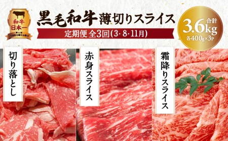 【全3回】黒毛和牛薄切りスライス3.6kg K098-T01 肉 牛肉 冷凍