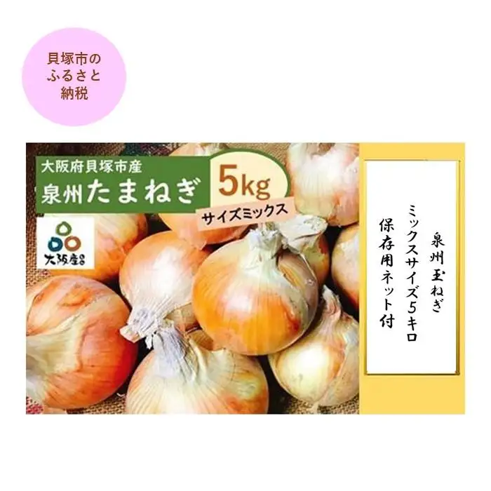 ＜2026年5月下旬発送＞泉州玉ねぎミックスサイズ５kg　保存用ネット付