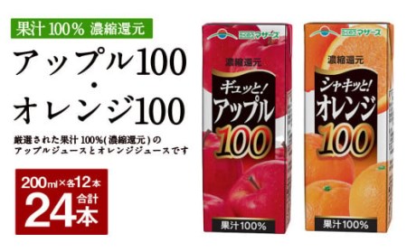 ギュッと！ アップル100 シャキッと！ オレンジ100 セット 200ml × 12本ずつ 合計24本 合計4800ml りんご おれんじ パックジュース 
