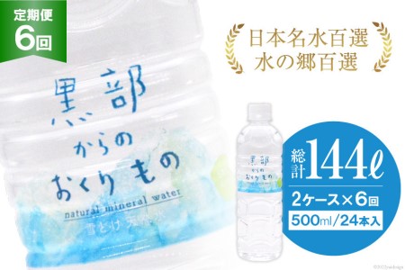 【合計288本】定期便 黒部からのおくりもの 500ml×24本×2ケース×6回 総計144L 水 飲料水 名水 ミネラルウォーター 2個口配送/IAC/富山県 黒部市 備蓄 保存 飲料類 