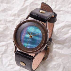 伝統工芸品【螺鈿(らでん)黒】の文字盤が美しいハンドメイドウォッチ バーインデックス ベルトカラー：黒 WJ002L 螺鈿黒-黒 腕時計