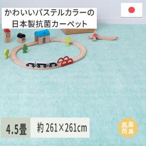 パステルカラーの日本製 抗菌 カーペット 1枚 4.5帖 グリーン 約261×261cm 600004545 [3517]