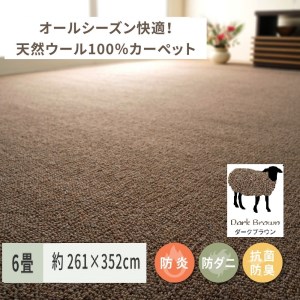 天然ウール100%の 防炎 カーペット 1枚 6帖 ダークブラウン 約261×352cm 600023760 [3533]  | カーペット ラグ
