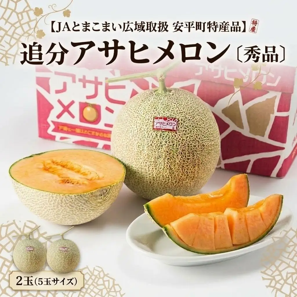 メロン 北海道 追分アサヒメロン〔秀品〕2玉（5玉サイズ）安平町産【1395534】
