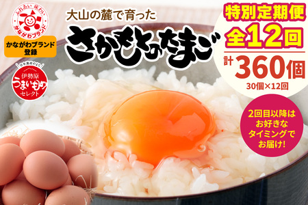 [特別定期便全12回] たまご《初回は2026年5月下旬より発送》2回目以降はお好きなタイミングでお届け！ 坂本養鶏 大山の麓で育ったさかもとのたまご 合計360個 (30個×12回) 玉子 鶏卵 [1026]