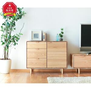 旭川家具 WOW WAO(ワオ) サイドボード 丸脚 【 国産 無垢 インテリア 木製 収納 ナチュラル キャビネット サイドボード リビング ダイニング 北海道 】 _01022