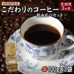 【 定期便 】 3ヶ月 コーヒー 粉 計300g 100g×3 コーヒー