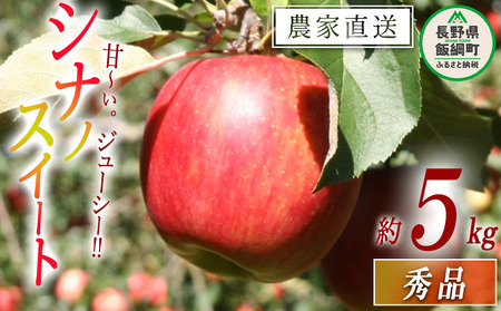 りんご シナノスイート 秀 5kg 令和8年度収穫分 沖縄県への配送不可 2026年10月上旬頃から2026年10月中旬頃まで順次発送予定 宮本ファーム エコファーマー 減農薬栽培 長野県 飯綱町 [1531]