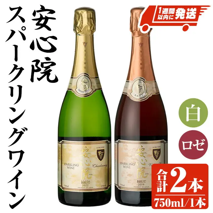 安心院スパークリングワイン 白・ロゼ(合計1.5L・750ml×2本)酒 お酒 ワイン 白ワイン スパークリングワイン ロゼ ぶどう 葡萄 飲み比べ【107303100】【時枝酒店】