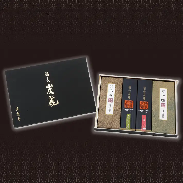 梅薫堂の消臭・清浄「備長炭麗」天然香料のお線香4種の香り詰合せ