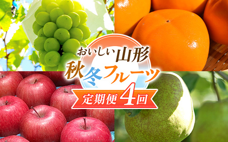 【2026年先行予約 定期便4回】 おいしい山形 秋冬フルーツ定期便 マスカット ぶどう ブドウ 葡萄 デザート フルーツ 果物 くだもの 果実 食品 山形県 FSY-2542