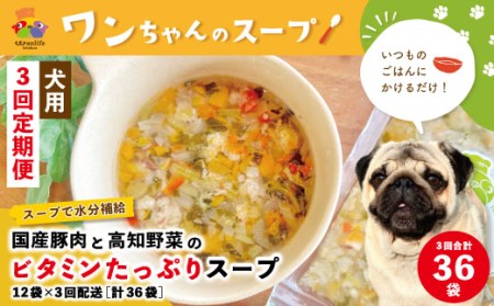26-430．【3回定期便】いつものごはんにかけるだけ！国産豚肉と高知野菜のビタミンたっぷりスープ 12袋セット×3回配送（合計36袋）【ペットフード】