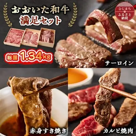 おおいた和牛 満足セット(カルビ焼肉・赤身すき焼き・サーロインステーキ)_牛肉  肉  和牛  おおいた和牛  国産牛  お肉  肉セット  焼肉  赤身  ステーキ  食べ比べ_【配送不可地域：離島】【1395462】