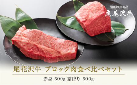 尾花沢牛 A4-5  ブロック肉食べ比べセット 赤身500g 霜降り500g 計1kg nj-oglnm1000