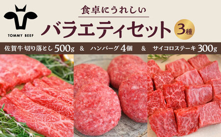 佐賀牛バラエティセット（切り落とし 500g＆ハンバーグ 4個＆サイコロステーキ 食べ比べ 300g）/ 牛肉 [IAH205]