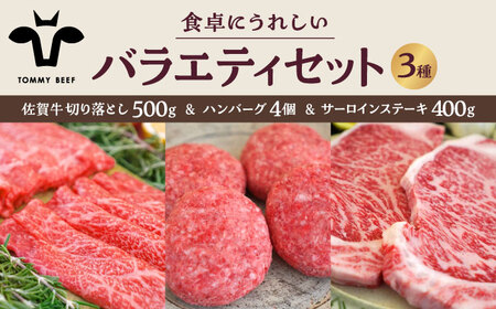 佐賀牛バラエティセット（切り落とし 500g＆ハンバーグ4個＆サーロインステーキ 400g）/ 牛肉 [IAH206]