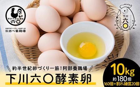Mサイズ 10kg 約180個（160個＋割れ補償20個） 約半世紀卵づくり一筋 ！『下川六〇酵素卵』 下川ろくまる あべ養鶏場 割れ補償付き たまご F4G-0303