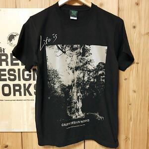 (新タイプ) 屋久島縄文杉Tシャツ LIFE is (黒) サイズ：L (男女兼用)
