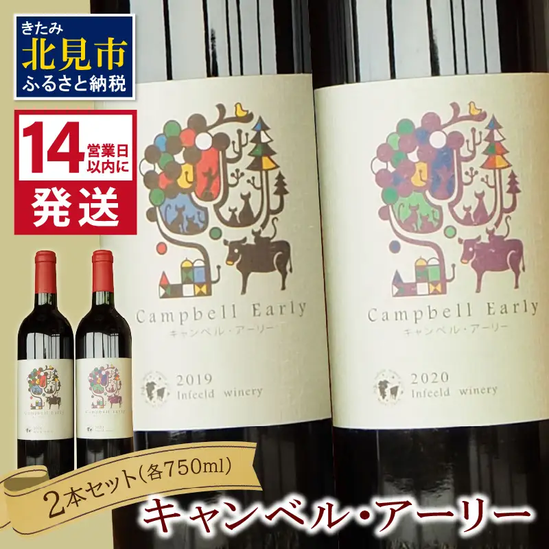 《14営業日以内に発送》キャンベル・アーリー2本セット ( ワイン お酒 酒 ぶどう セット )【138-0013】