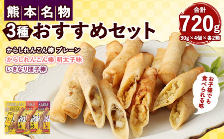熊本名物 おすすめセット！ からしれんこん棒 (プレーン・明太子味) ・いきなり団子棒 3種類 各2箱ずつ 合計6箱 セット からし蓮根 からし蓮根 いきなり団子 