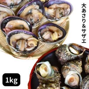 海鮮バーベキューセット 1kg(大アサリ500g＋サザエ500g) 大アサリ専用だし醤油付き あさり アサリ 浅利 サザエ さざえ 栄螺