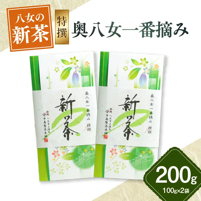 【新茶】ギフト用 八女新茶　一番摘み 特撰（100g×2袋）【2026年4月下旬発送開始】 お茶 緑茶 八女茶 茶葉 煎茶 高品質 013-008-GFT