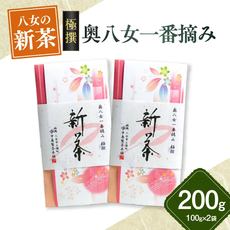 【新茶】ギフト用 八女新茶　一番摘み 極撰（100g×2袋）【2026年4月下旬発送開始】  お茶 緑茶 八女茶 茶葉 煎茶 高品質 013-009-GFT