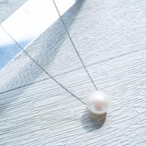 大粒！10mmパールの一粒ジュエリー 淡水パールネックレス チェーンカラー：シルバー サイズ：45cm PE001S ネックレス