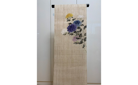 名古屋帯　麻　3種類の紫陽花柄　お仕立て上がり　お単衣　絽　紗に 和装 ファッション小物 和服 和装小物 着物 訪問着 卒業式 入学式 誕生日会 周年記念 式典 紫陽花模様 篠原縫製