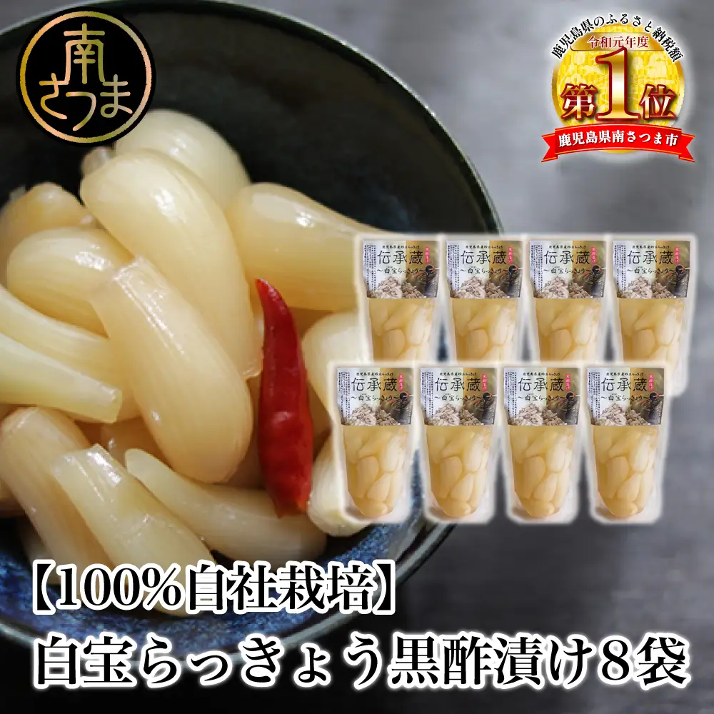 【鹿児島県産】〈プレミアム〉伝承蔵～白宝らっきょう黒酢漬け～（90g×8P）