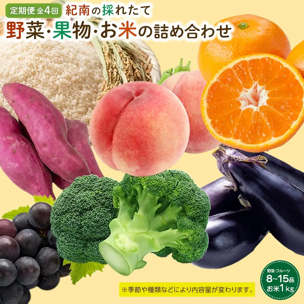【年4回お届け（3・6・9・12月）】紀南の採れたて野菜・フルーツ定期便（春・夏・秋・冬）8～15品目詰め合わせ