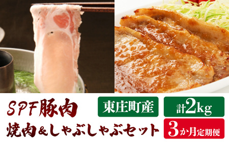 【3ヶ月定期便】東庄町産SPF豚肉 焼肉＆しゃぶしゃぶセット 計6kg 2kg×3回 豚肉 豚 ロース バラ 焼肉 焼き肉 しゃぶしゃぶ 真空パック 冷蔵 柔らかい 詰め合わせ 千葉県 東庄町