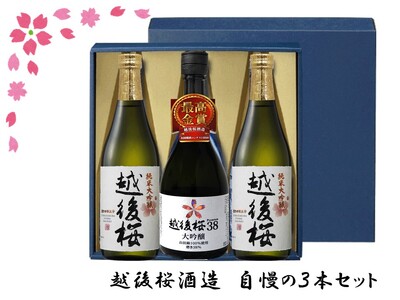 越後桜酒造 自慢の３本セット 720ml 越後桜38大吟醸 純米大吟醸 詰合せ 山田錦 クリア 香り 金賞受賞 贈答 ギフト 箱 のし 日本酒 地酒 新潟県 阿賀野市 父の日 2V01020