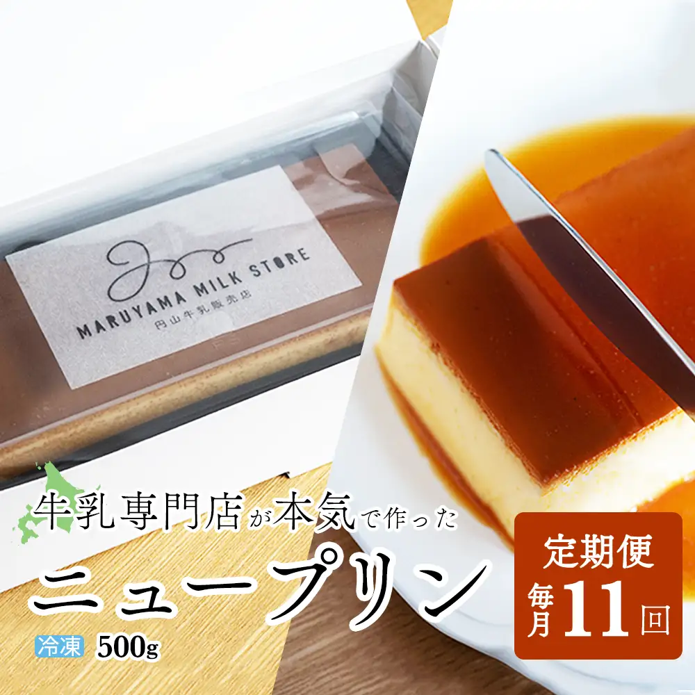 【定期便】　濃厚プリン　New Pudding（ニュープディング）（500g×1本）×11ヶ月 be152-0931-100-11　（ ぷりん プリン プディング 北海道 別海町 人気 ふるさと納税 ふるさと納税 ）