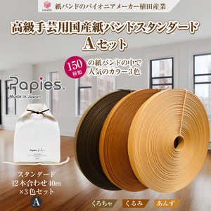 植田産業イチオシ 手芸用紙バンド Papies 人気カラー 12本合わせ 40m×3種 Aセット (くろちゃ/くるみ/あんず) 人気3色 植田産業 静岡県 富士市 日用品 [sf002-183]