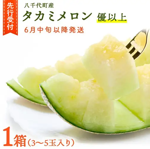 メロン タカミメロン 優以上 1箱 3～5玉 八千代町産 先行予約