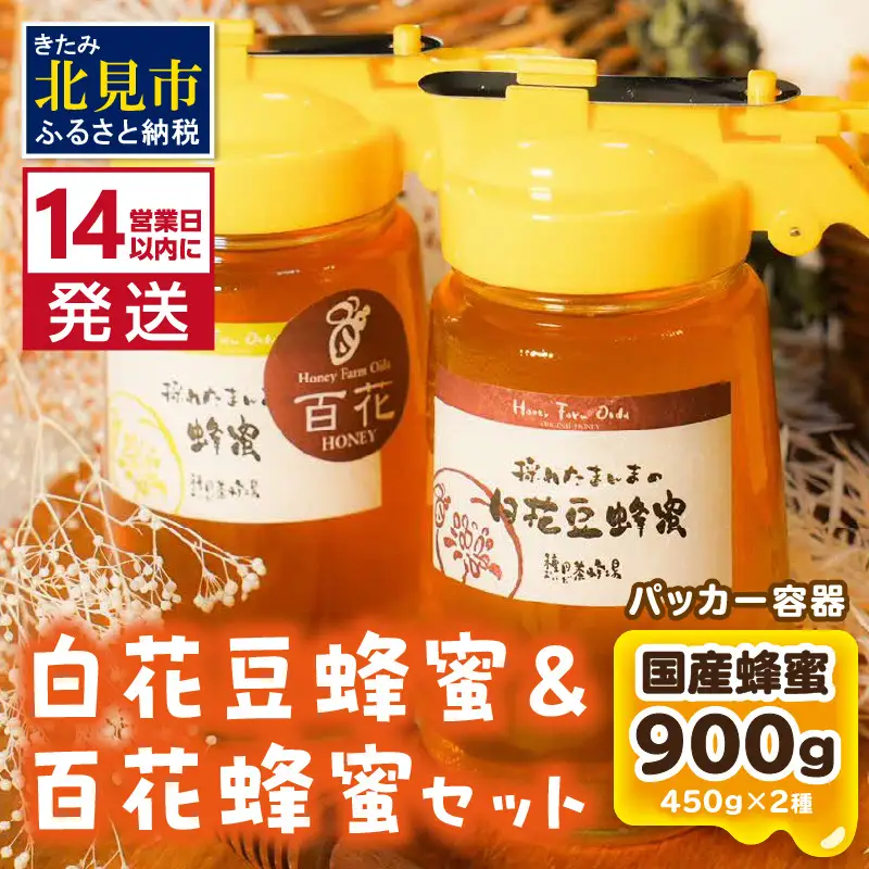 《14営業日以内に発送》【国産蜂蜜】はちみつ450g パッカー容器2本 ( 白花豆蜂蜜　百花蜂蜜 はちみつ 蜂蜜 ハチミツ ハニー パッカー容器 )【022-0019】