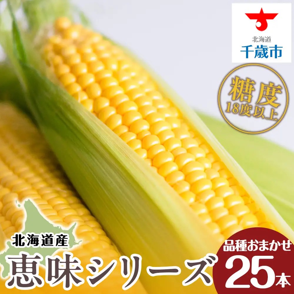 【先行予約】北海道 千歳産 とうもろこし 1本430ｇ以上 25本 恵味シリーズの中からおまかせで1種類  ＜ふぁーむあんざわ＞