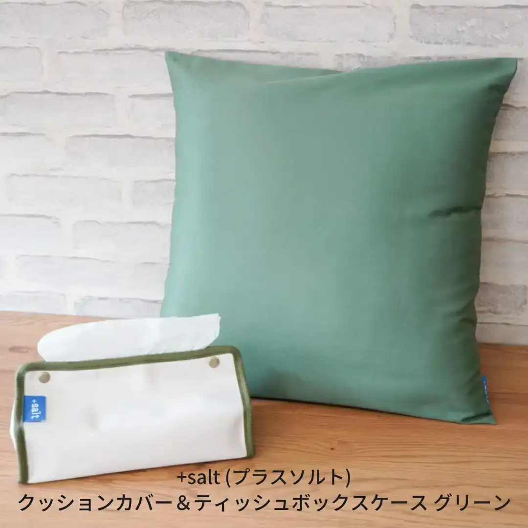クッションカバー＆ティッシュボックスケース グリーン シンプル 丈夫 国産帆布 [+salt (プラスソルト)] 【013S067】