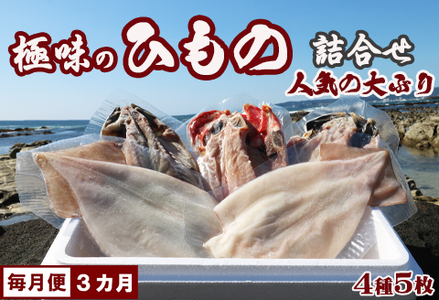 【極味の定期便】特選！人気ひもの詰合せ 大ぶり３種＋いか一夜干し２枚 × 選べる３カ月《毎月発送》　[0044-0004]