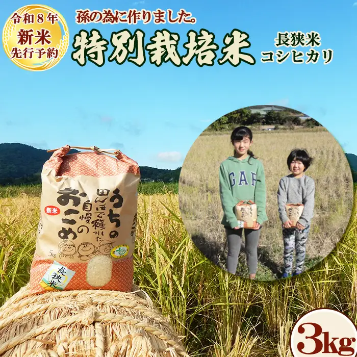 【令和８年産 新米 先行予約】孫のために作りました！『長狭米 コシヒカリ 特別栽培米』３kg《精米》《９月中旬より順次発送》《数量限定》減農薬 減化学肥料 農家直送 玄米 白米 熟成精米 [田代農園][0015-0074]